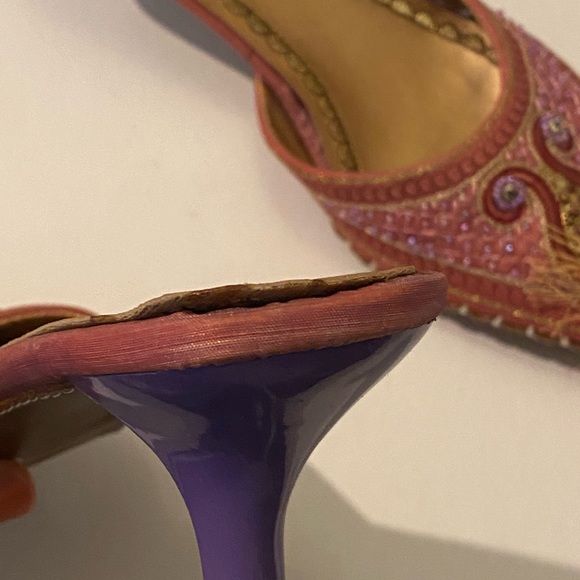 I Dream of Jeannie pink & purple beaded embroidered slide mules sz 8 kitten heel - Picture 9 of 10